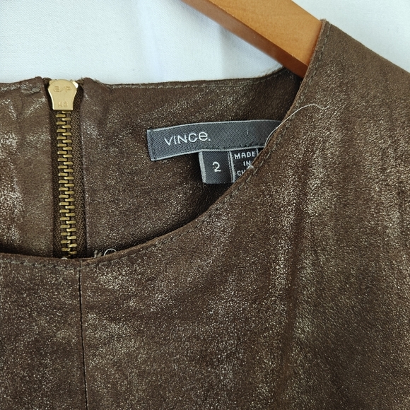 $1000 Vince Metallic Paper Leather Suede Mini Sleeveless Dress Bronze Brown Size - Picture 10 of 16